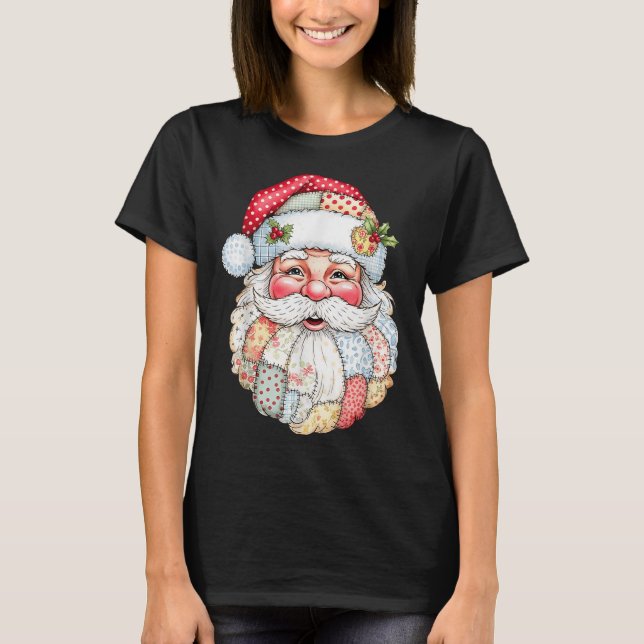 Camiseta Merry Christmas Patchwork Santa Claus Face X-mas H (Anverso)