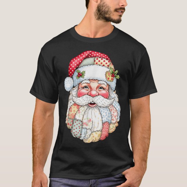 Camiseta Merry Christmas Patchwork Santa Claus Face X-mas H (Anverso)