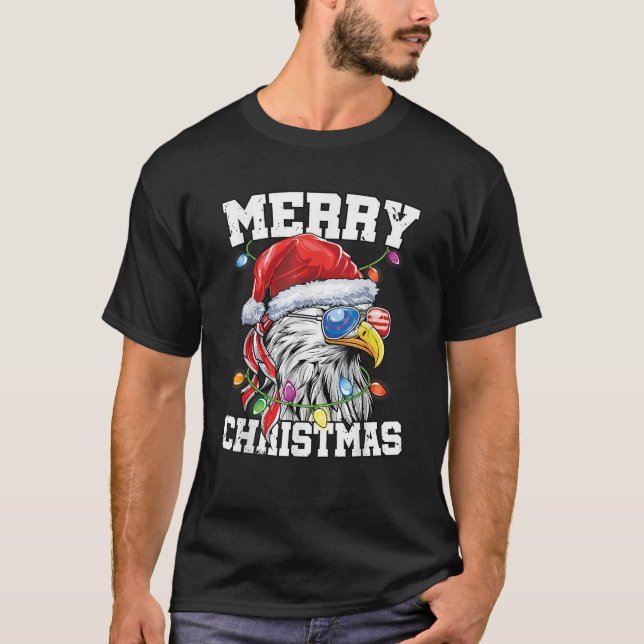 Camiseta Merry Christmas Patriotic USA Patriotic Santa Bald (Anverso)