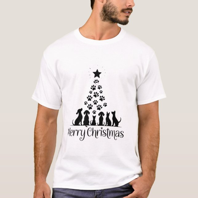 Camiseta Merry Christmas Paw Tree Dog Lover Cat Lover Mamá (Anverso)
