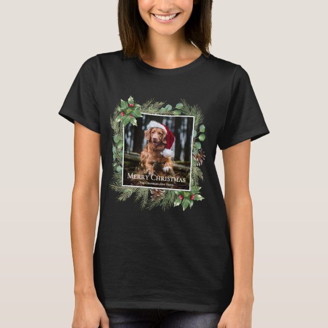 Camiseta Merry Christmas Pet Photo Wreath (Anverso)