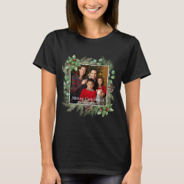 Camiseta Merry Christmas Photo Wreath Botanical