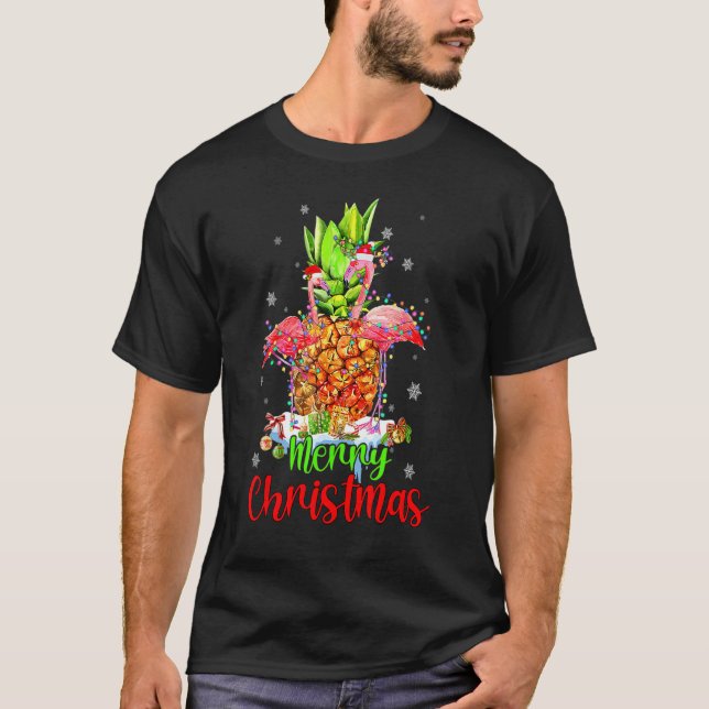 Camiseta Merry Christmas Pineapple Flamingo  Xmas (Anverso)