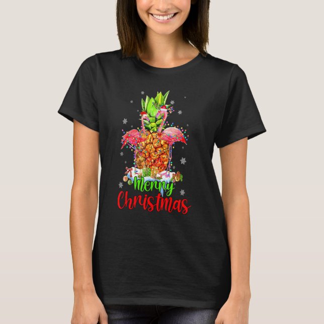Camiseta Merry Christmas Pineapple Flamingo  Xmas (Anverso)