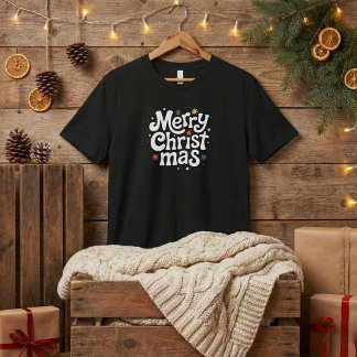 Camiseta Merry Christmas Playful Script Mens Black
