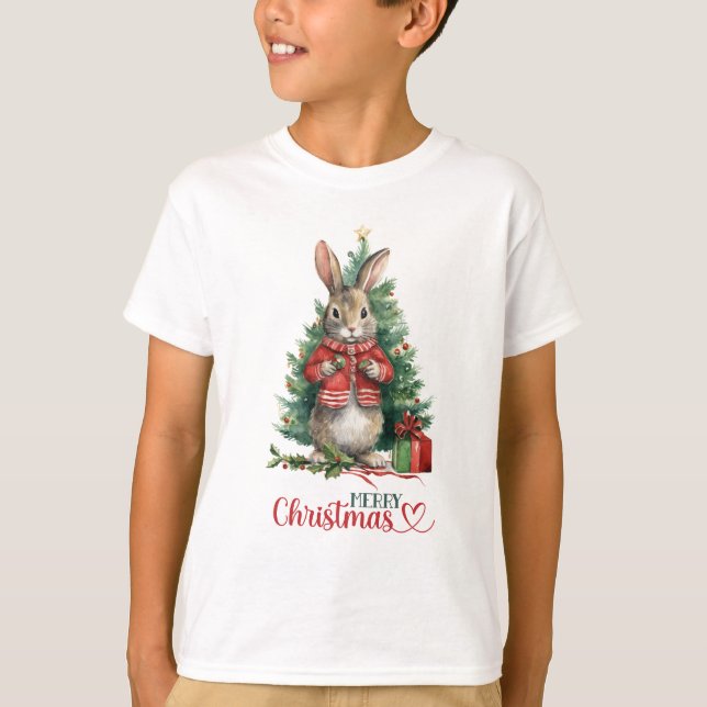 Camiseta Merry Christmas Rabbit Tree Decorating (Anverso)