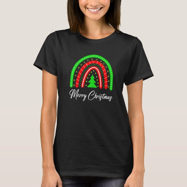 Camiseta Merry Christmas Rainbow Xmas Tree Holidays Party (Anverso)