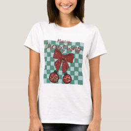 Camiseta Merry Christmas Red Bow Ornaments Design