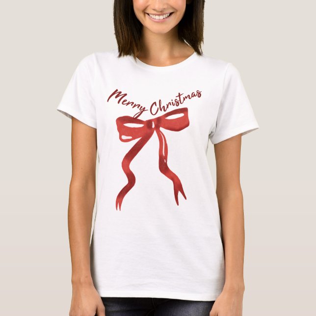 Camiseta Merry Christmas Red Bow T-Shirt (Anverso)