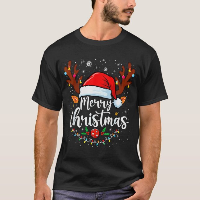 Camiseta Merry Christmas Red Santa Hat Reindeer Xmas Matchi (Anverso)