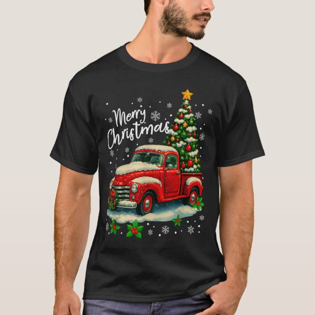 Camiseta Merry Christmas Red Truck Funny Xmas Tree Family M (Anverso)