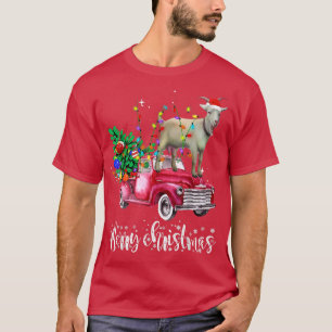 Camiseta Merry Christmas Red Truck Riding Goat Santa Lights