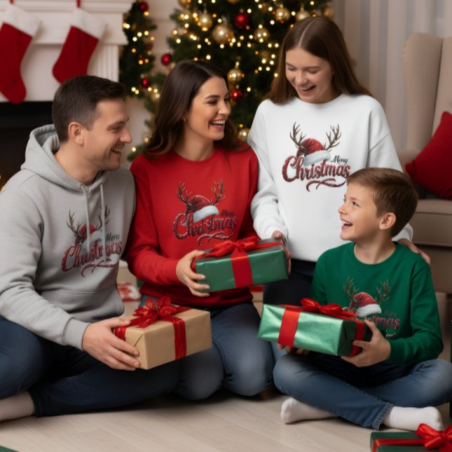 Camiseta Merry Christmas Reindeer Antlers & Santa Hat T-Shi (Subido por el creador)