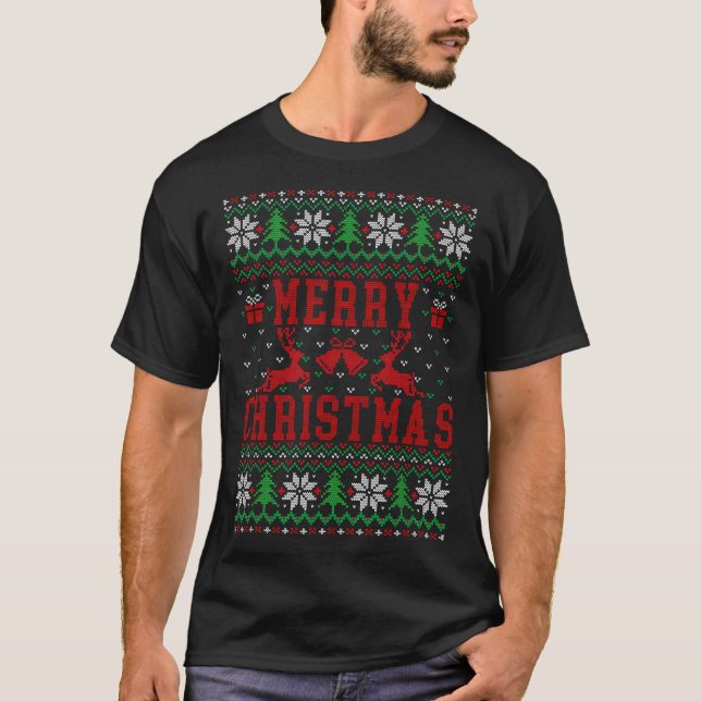 Camiseta Merry Christmas Reindeer Snowflake Ugly Christmas  (Anverso)