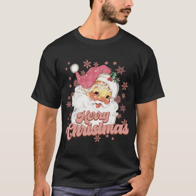 Camiseta Merry Christmas Retro Tygraphy Santa Nk Hat T Shir (Anverso)