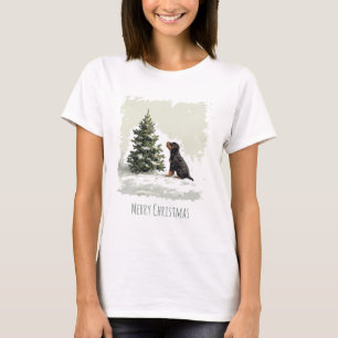 Camiseta Merry Christmas Rottweiler Dog Christmas Tree