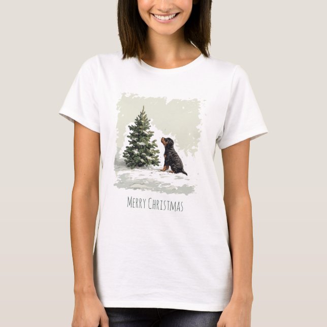 Camiseta Merry Christmas Rottweiler Dog Christmas Tree (Anverso)