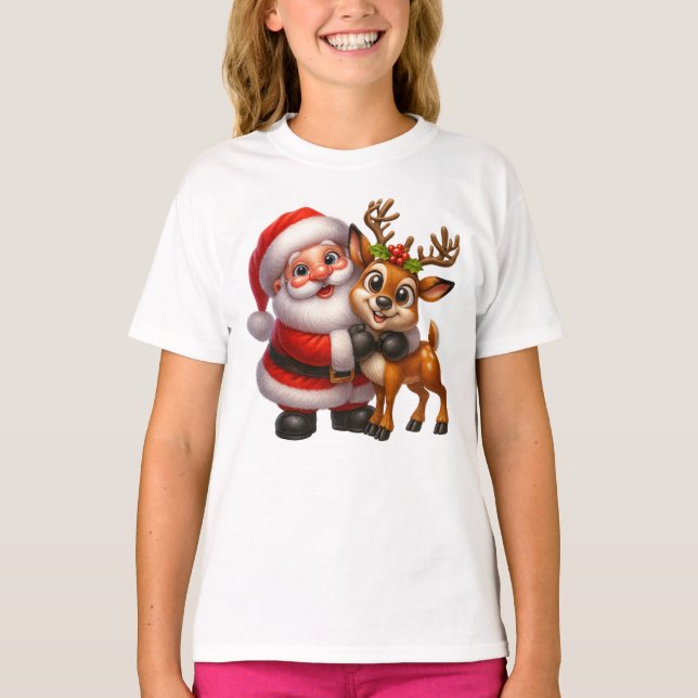 Camiseta Merry Christmas Santa and Deer T-shirt (Anverso)