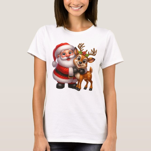 Camiseta Merry Christmas Santa and Deer T-shirt (Anverso)