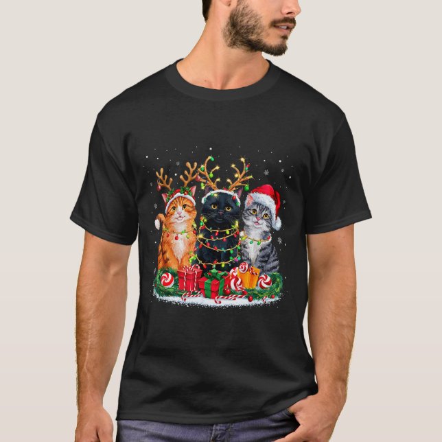 Camiseta Merry Christmas Santa Cat Light Gorgeous Reindeer  (Anverso)