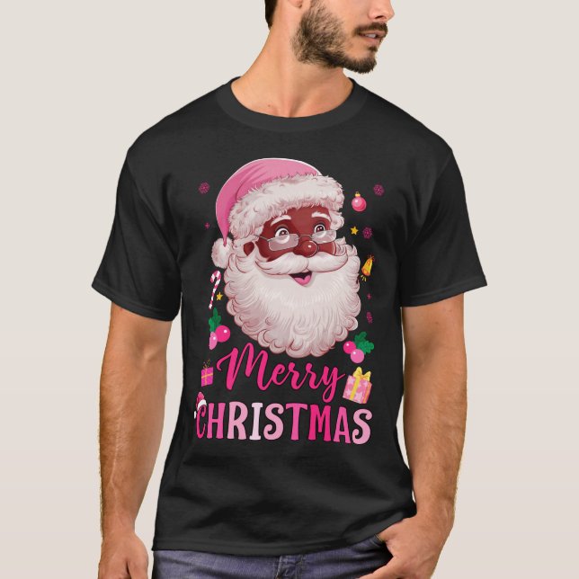 Camiseta Merry Christmas Santa Claus Black Afro African Ame (Anverso)