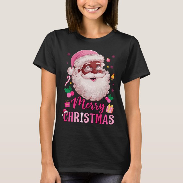 Camiseta Merry Christmas Santa Claus Black Afro African Ame (Anverso)