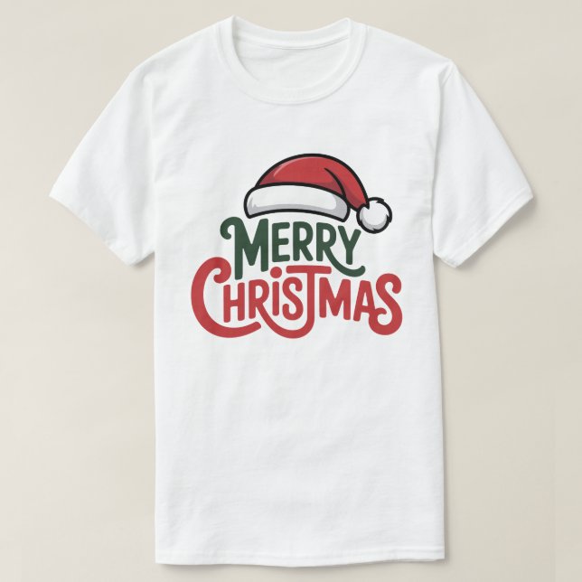 Camiseta Merry Christmas Santa Hat Tee (Diseño del anverso)