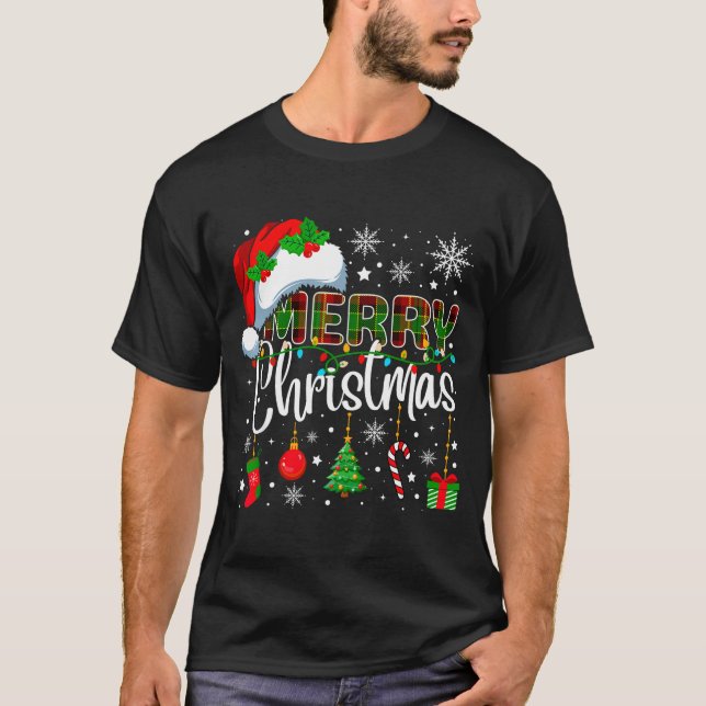 Camiseta Merry Christmas Santa Hat Xmas Lights Family Men W (Anverso)