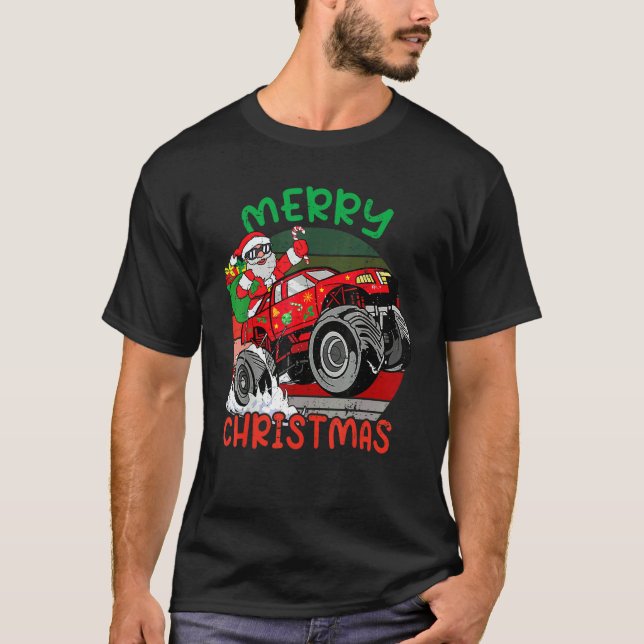 Camiseta Merry Christmas Santa Monster Truck Xmas PJ Toddle (Anverso)