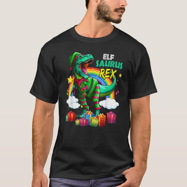 Camiseta Merry Christmas Santa Rainbow Elf Saurus Rex (Anverso)
