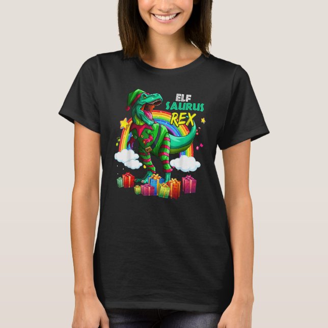 Camiseta Merry Christmas Santa Rainbow Elf Saurus Rex (Anverso)