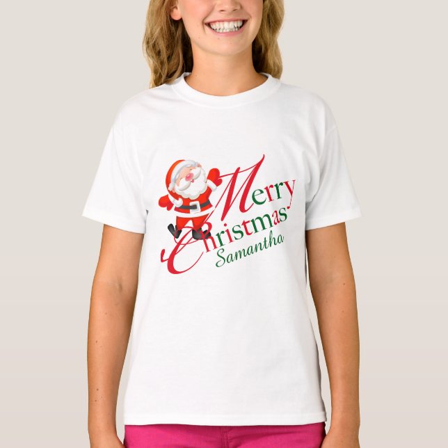 Camiseta Merry Christmas Signature Name Red Green Santa (Anverso)
