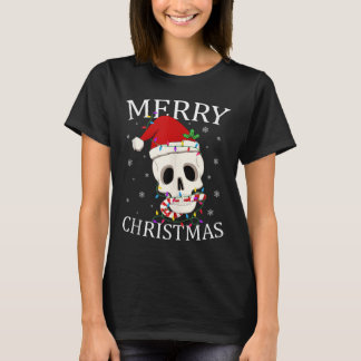 Camiseta Merry Christmas Skeleton Skull Xmas Lights Men Wom