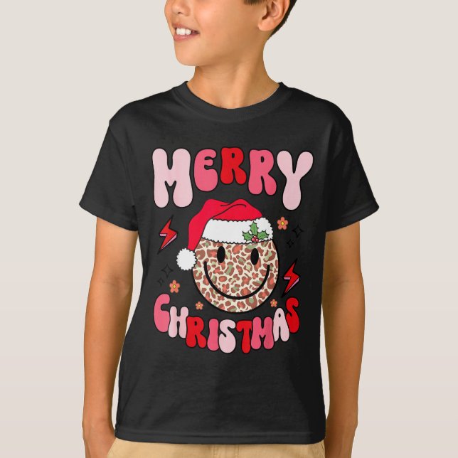 Camiseta Merry Christmas Smile Face Santa Claus Hat Groovy  (Anverso)