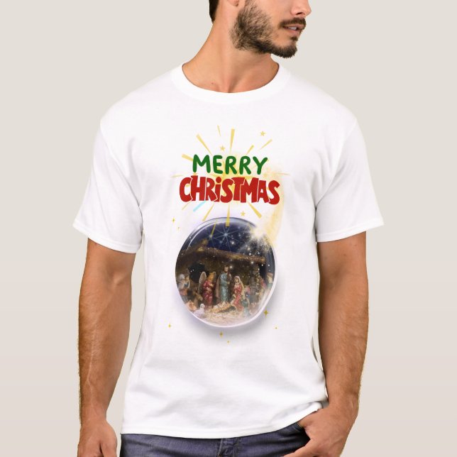 Camiseta Merry Christmas Snow Globe Design (Anverso)