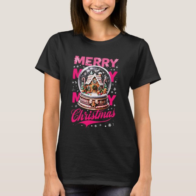 Camiseta Merry Christmas Snow Globe Gingerbread House Cooki (Anverso)