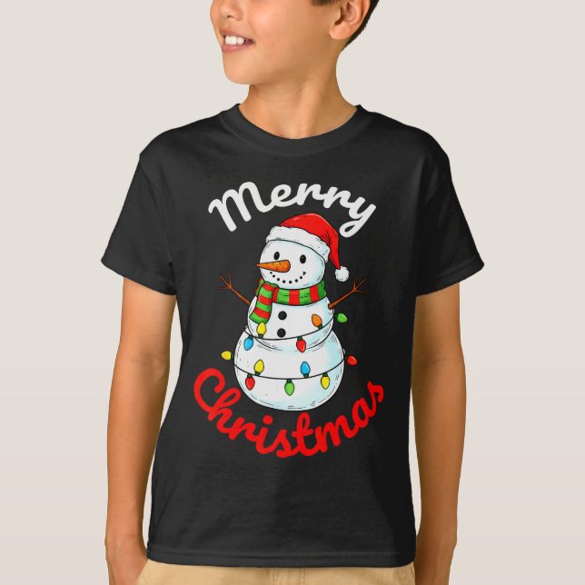 Camiseta Merry Christmas Snowman Santa Hat Holiday Kids Men (Anverso)