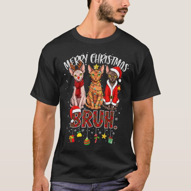 Camiseta Merry Christmas Sphynx Cat Santa Reindeer Bruh Fun (Anverso)
