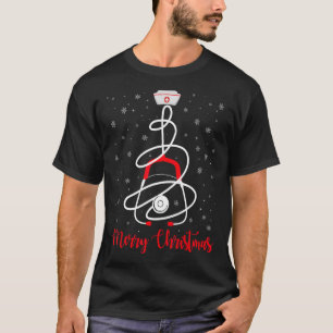 Camiseta Merry Christmas Stethoscope Tree Nurs Enfermería X