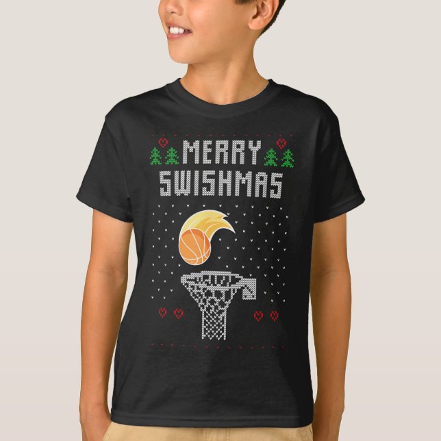 Camiseta Merry Christmas Swishmas Basketball Xmas Gift Ugly (Anverso)