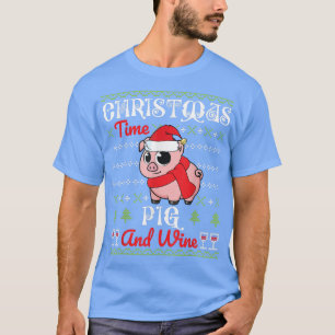 Camiseta Merry Christmas Time With Pig And Wine Ugly Sweate