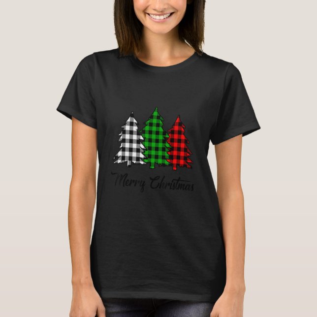Camiseta Merry Christmas Tree Buffalo Plaid Red White Green (Anverso)