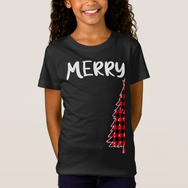 Camiseta Merry Christmas Tree Buffalo Plaid Xmas Parejas Ma (Anverso)