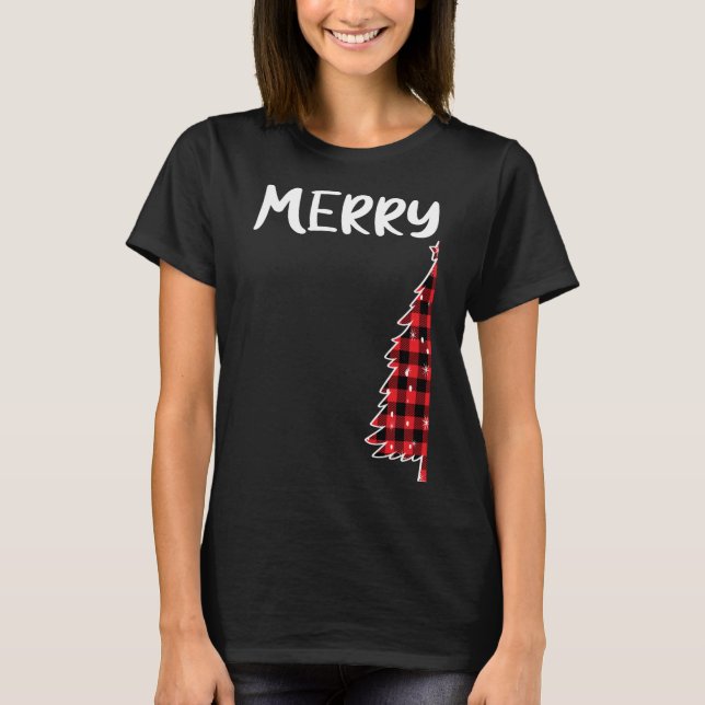 Camiseta Merry Christmas Tree Buffalo Plaid Xmas Parejas Ma (Anverso)