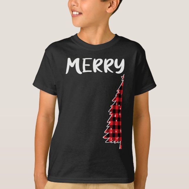 Camiseta Merry Christmas Tree Buffalo Plaid Xmas Parejas Ma (Anverso)