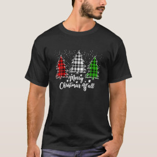 Camiseta Merry Christmas Tree Buffalo Rojo Verde Placa Blan