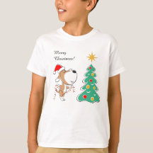 Merry Christmas Tree Cupy Perro Santa Hat T-Sh