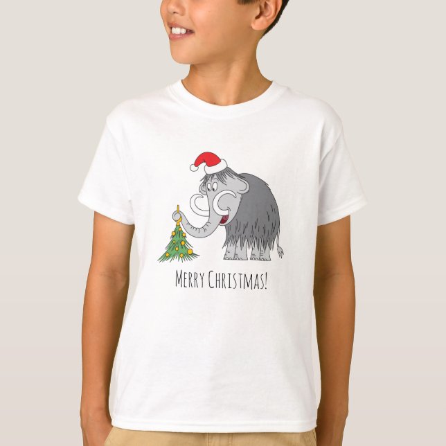Camiseta Merry Christmas Tree Cute Mammoth Santa Hat (Anverso)