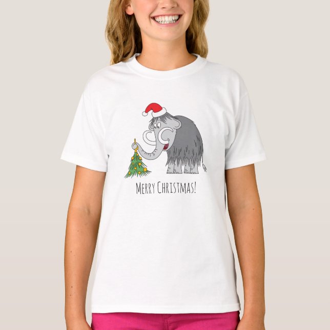 Camiseta Merry Christmas Tree Cute Mammoth Santa Hat (Anverso)