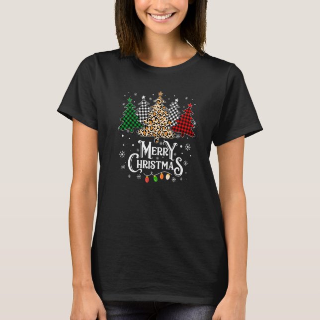 Camiseta Merry Christmas Tree Leopard Buffalo Plaid Red Whi (Anverso)